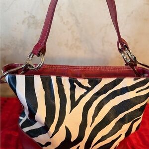 Zebra Print Red Handle Women's Bag